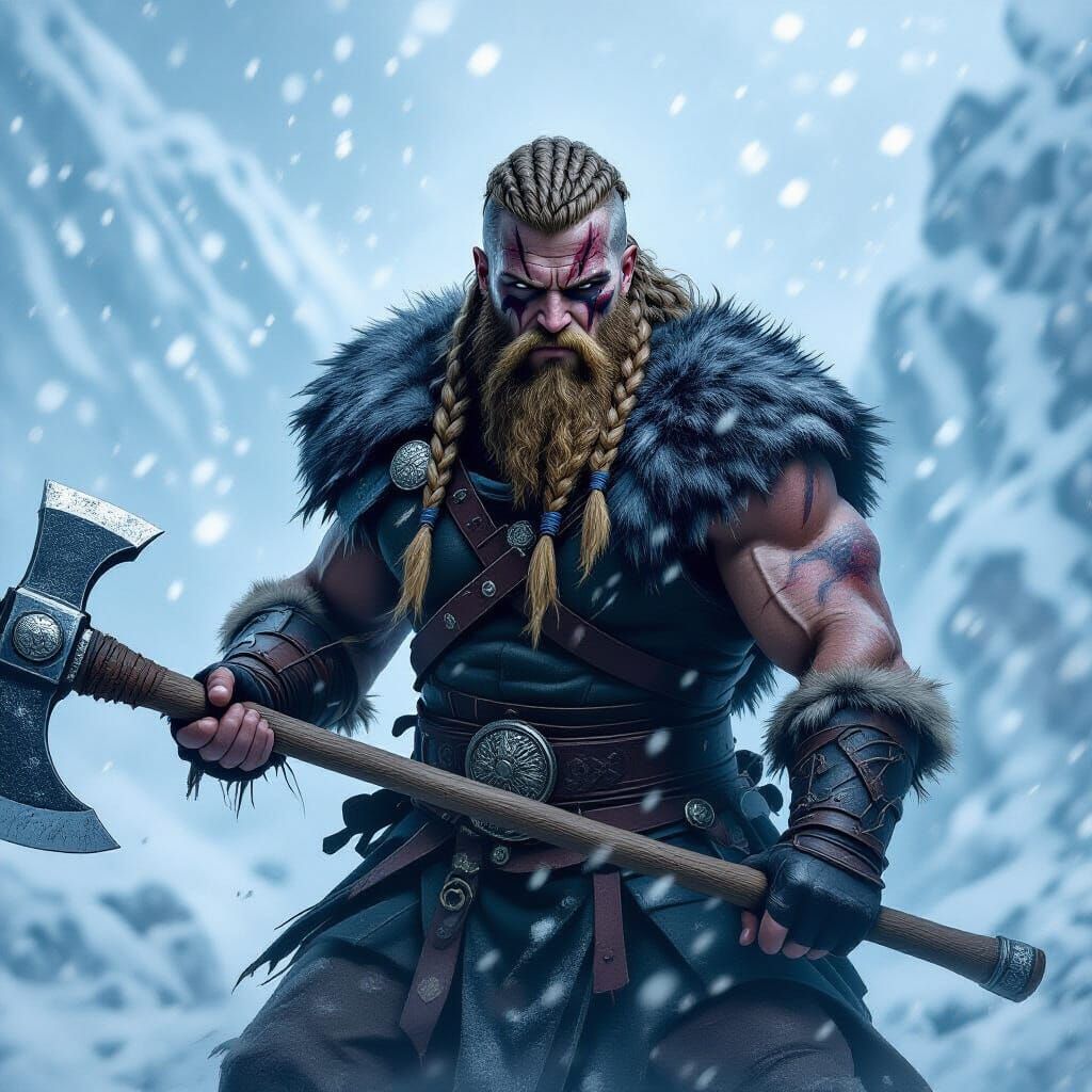 Fierce Viking Warrior in Raging Blizzard