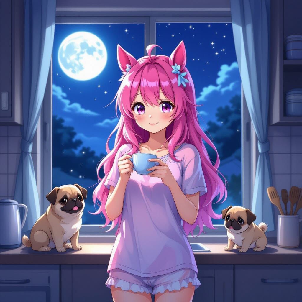 Anime Girl with Horse Ears in Kitchen, Studio Trigger Style