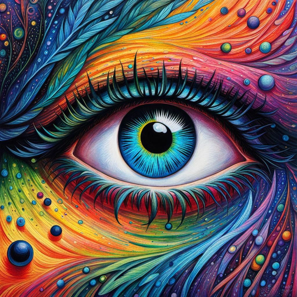 Crayon Eye Drawing in Impressionistic Style