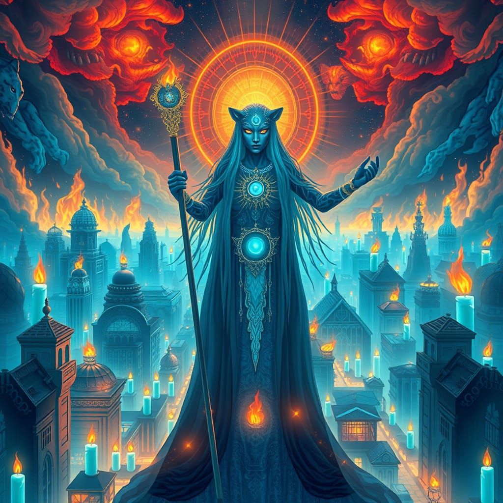 Mystical Metropolis of Eternal Flames: A Divine Vision