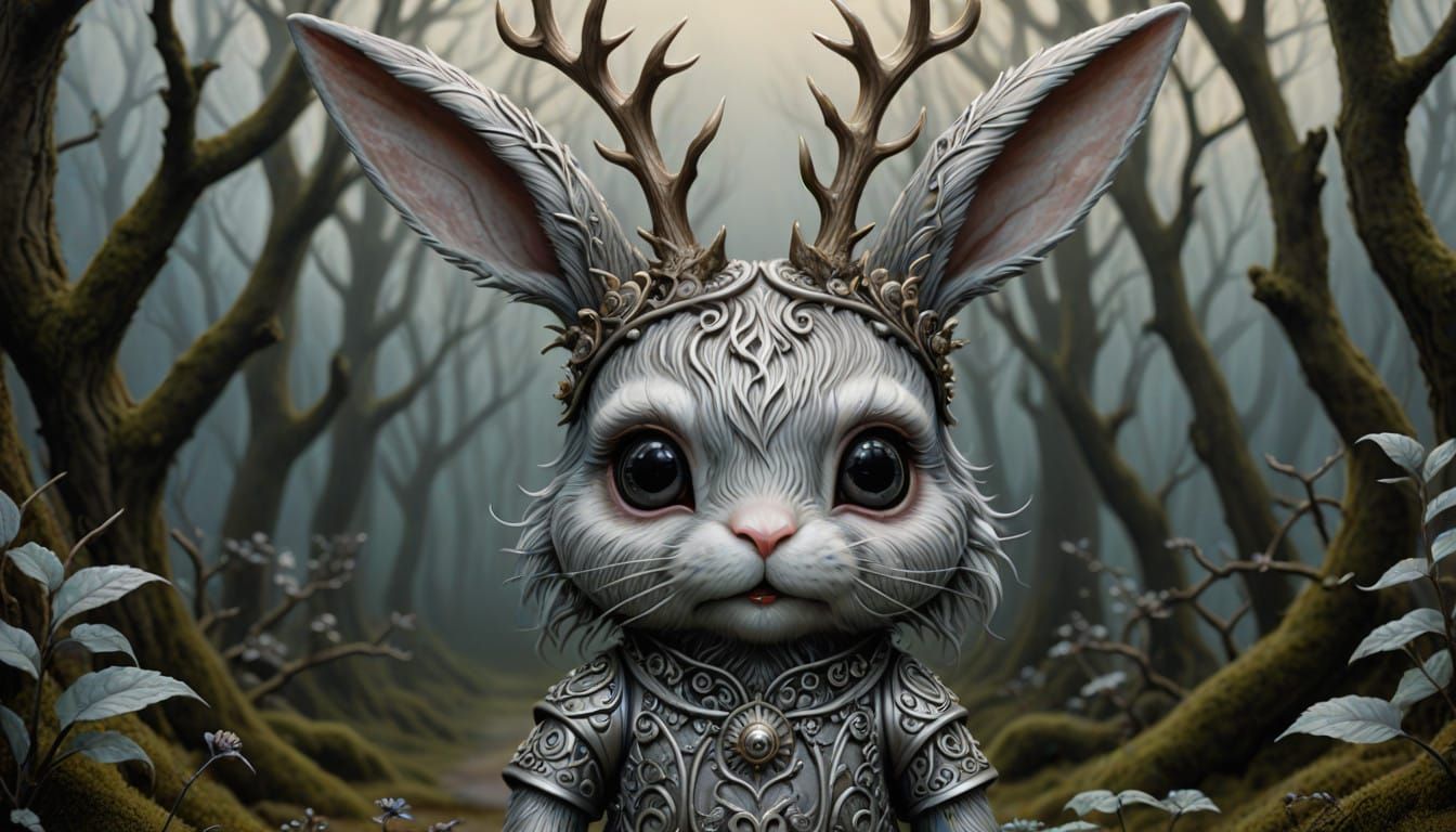 Hyperrealistic Fantasy Bunny with Elaborate Antlers