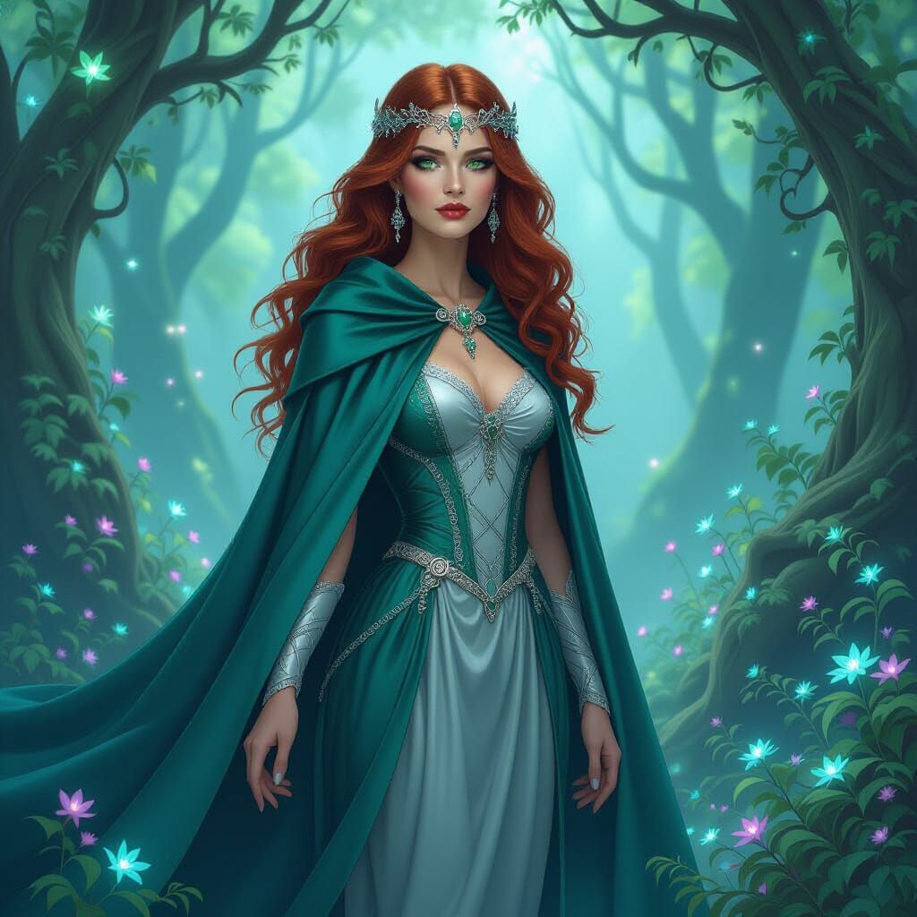 Art Nouveau Witch in Misty Forest