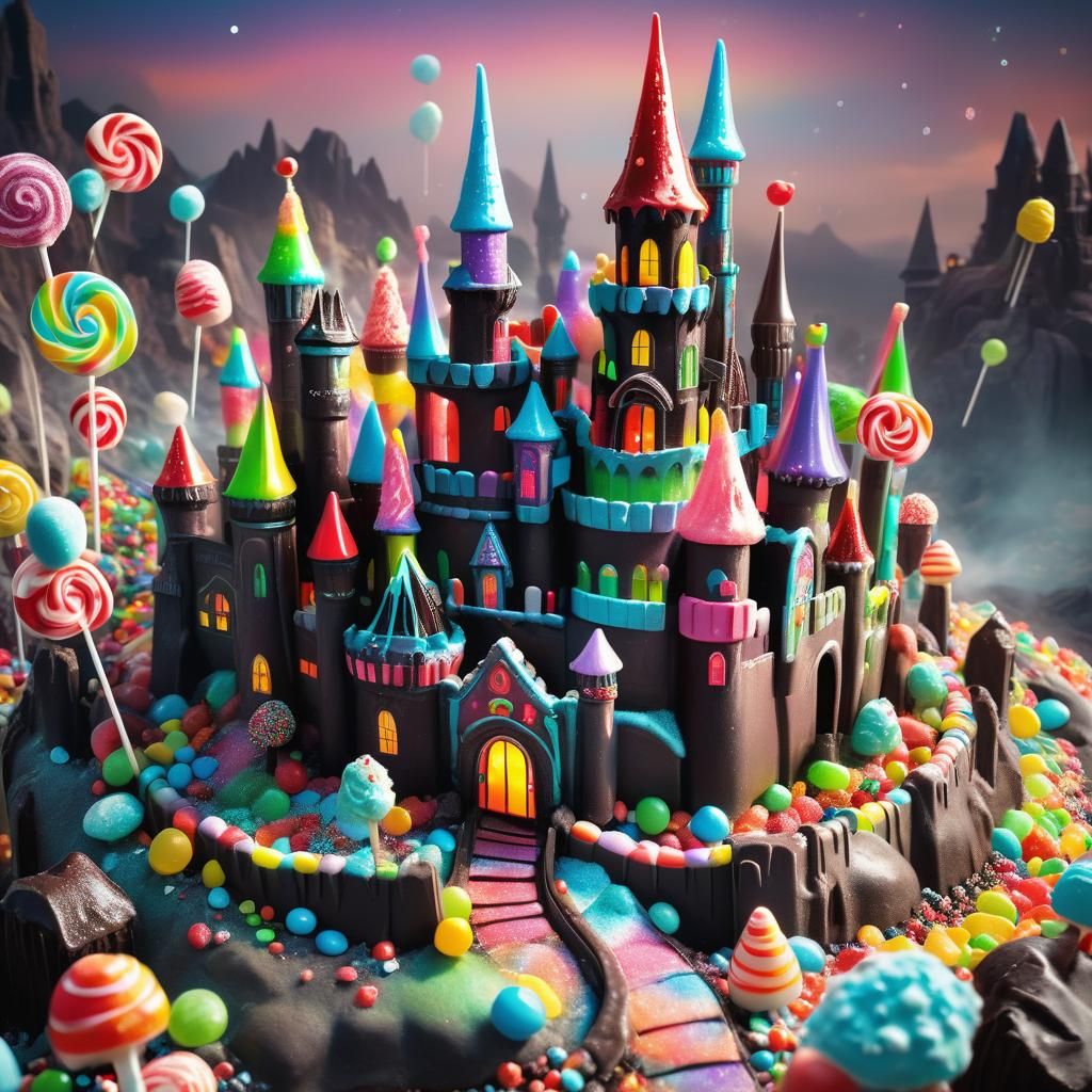 Whimsical Candyland Castle in Digital Matte Painting Style