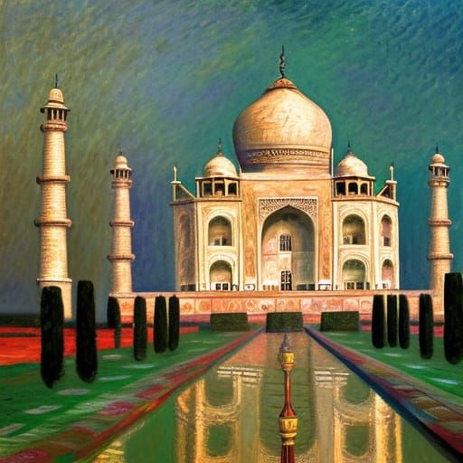 Taj Mahal in colorful light, oil painting by Claude Monet
