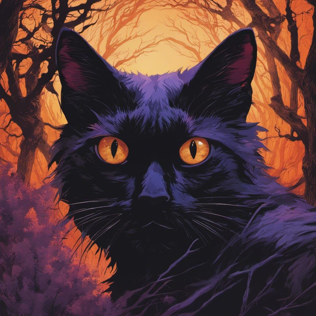 Black Cat in Spooky Forest, 3D Render