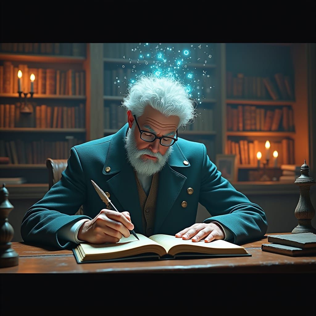 Scientist Ponders Math in Surreal Fantasy Art