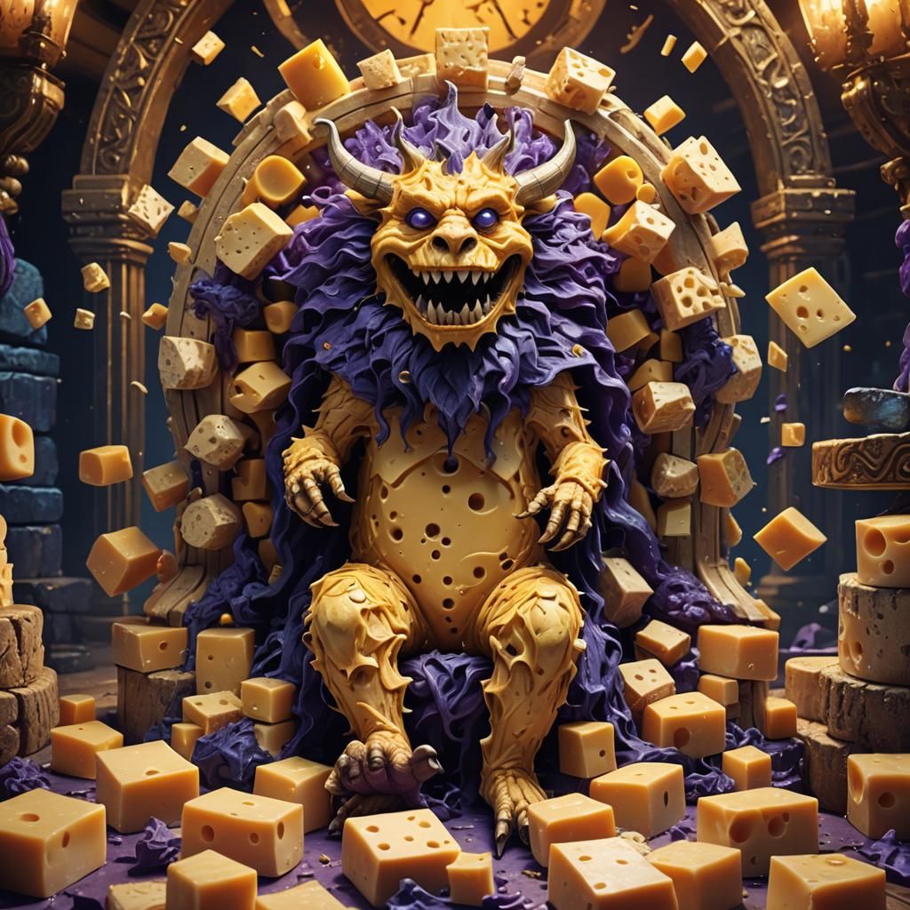 Cheese Monster on Throne: Fantasy Concept Art