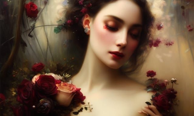 Crying Woman with Roses in Decopunk Style