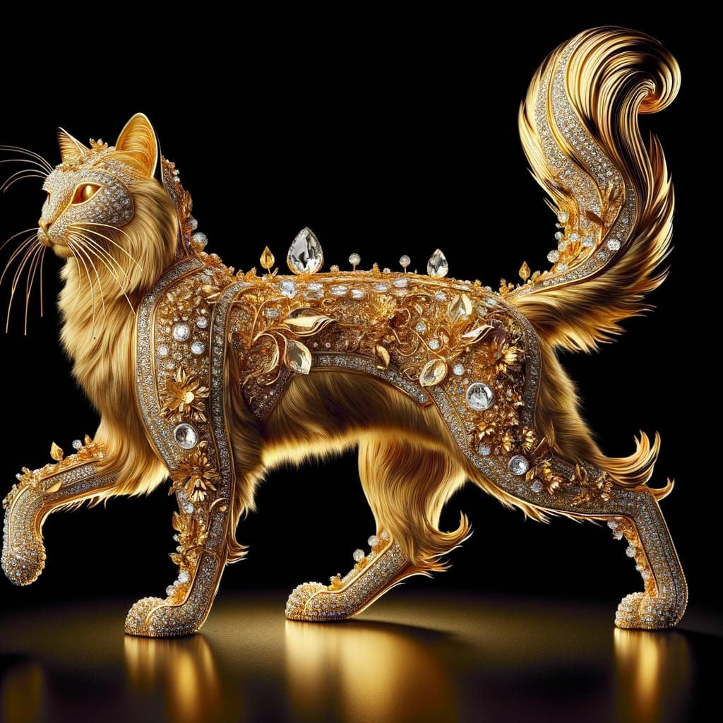 Golden Cat Striding in Dazzling Spectacle