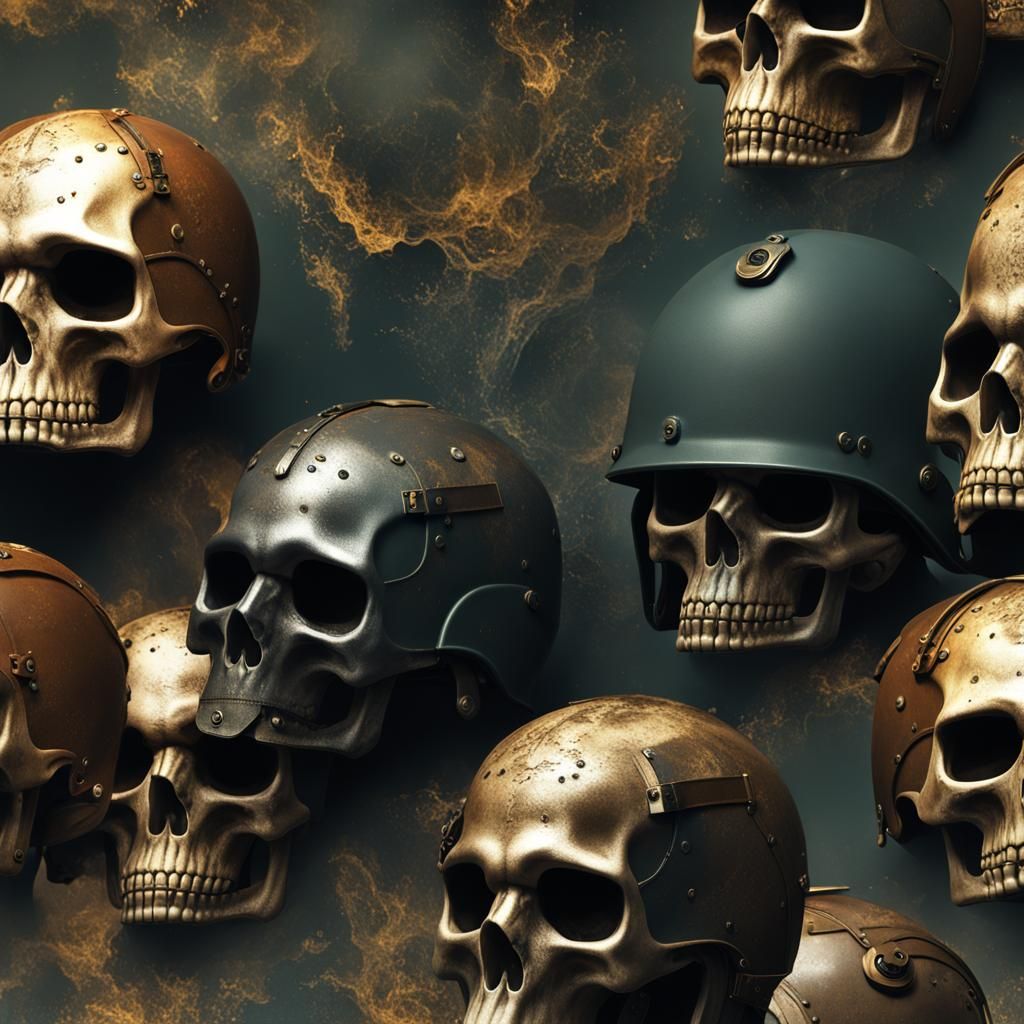 Skull with Military Helmet in Hyperrealist Style