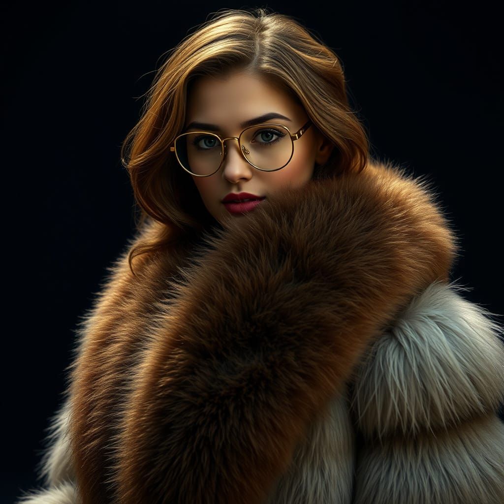 Elegant Woman in Fur Coat, Art Nouveau Style