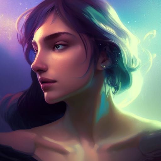 Ethereal Starry Portrait in Art Nouveau Style