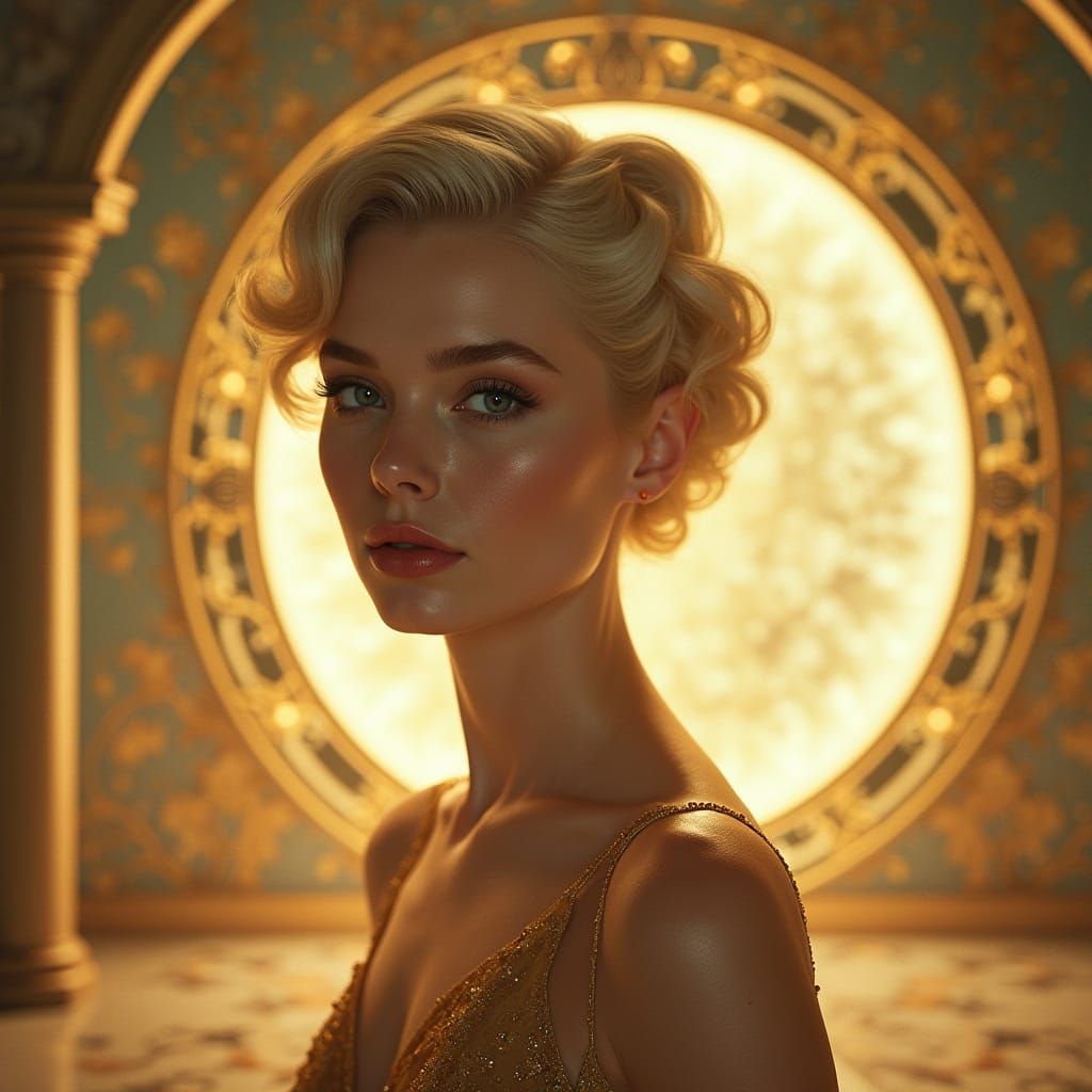 Hollywood Glamour Meets Surreal Portal in Digital Art