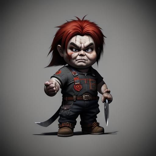 Bloody Cartoon Chucky with Knife, Detailed Matte Painting