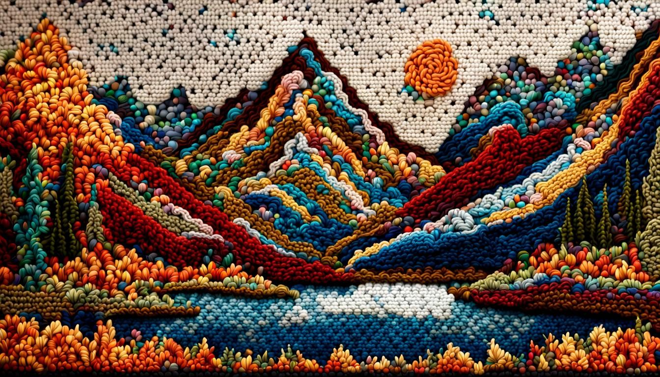 Crocheted Yarn Landscape with Intricate Stitches