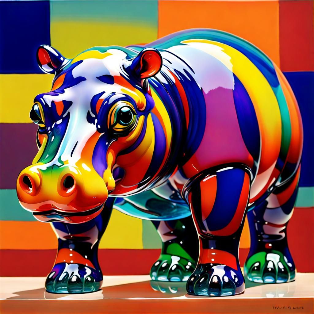Fauvist Glass Hippo Art