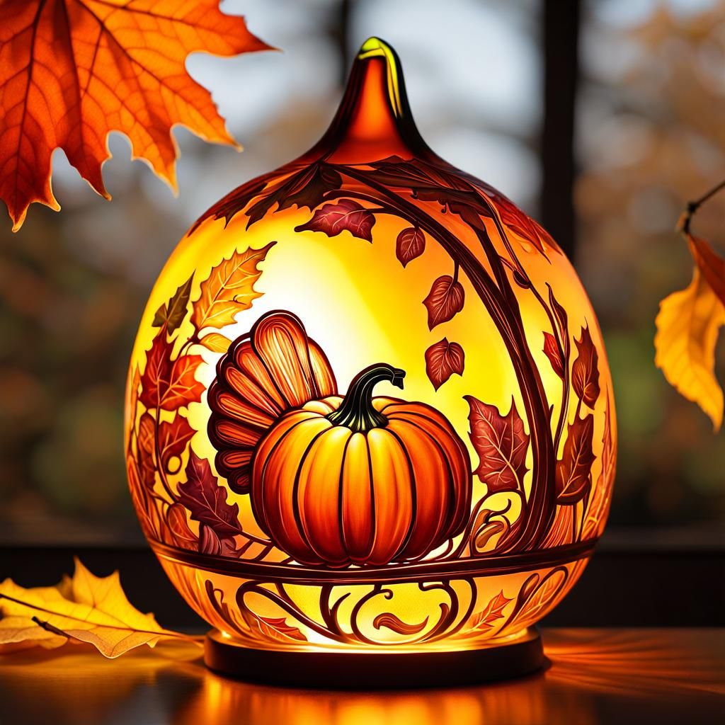 Thanksgiving Etching on Glass Gourd with Cornucopia