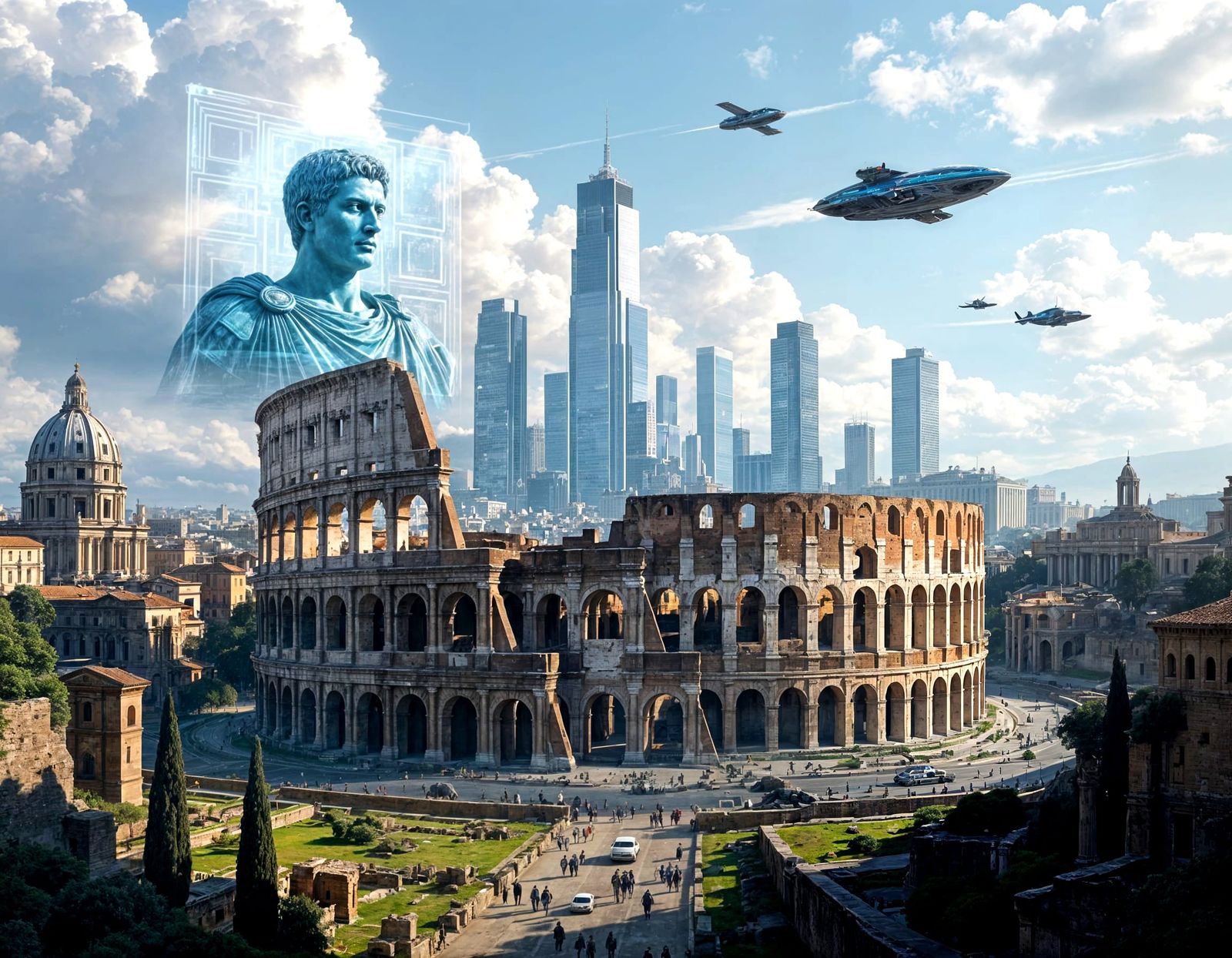 Futuristic City Rises from Ancient Rome Ruins