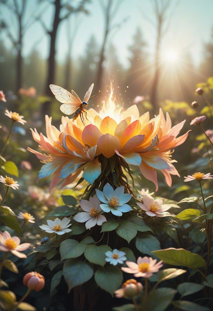 Magic Faeries Dance in Forest as Oil Painting