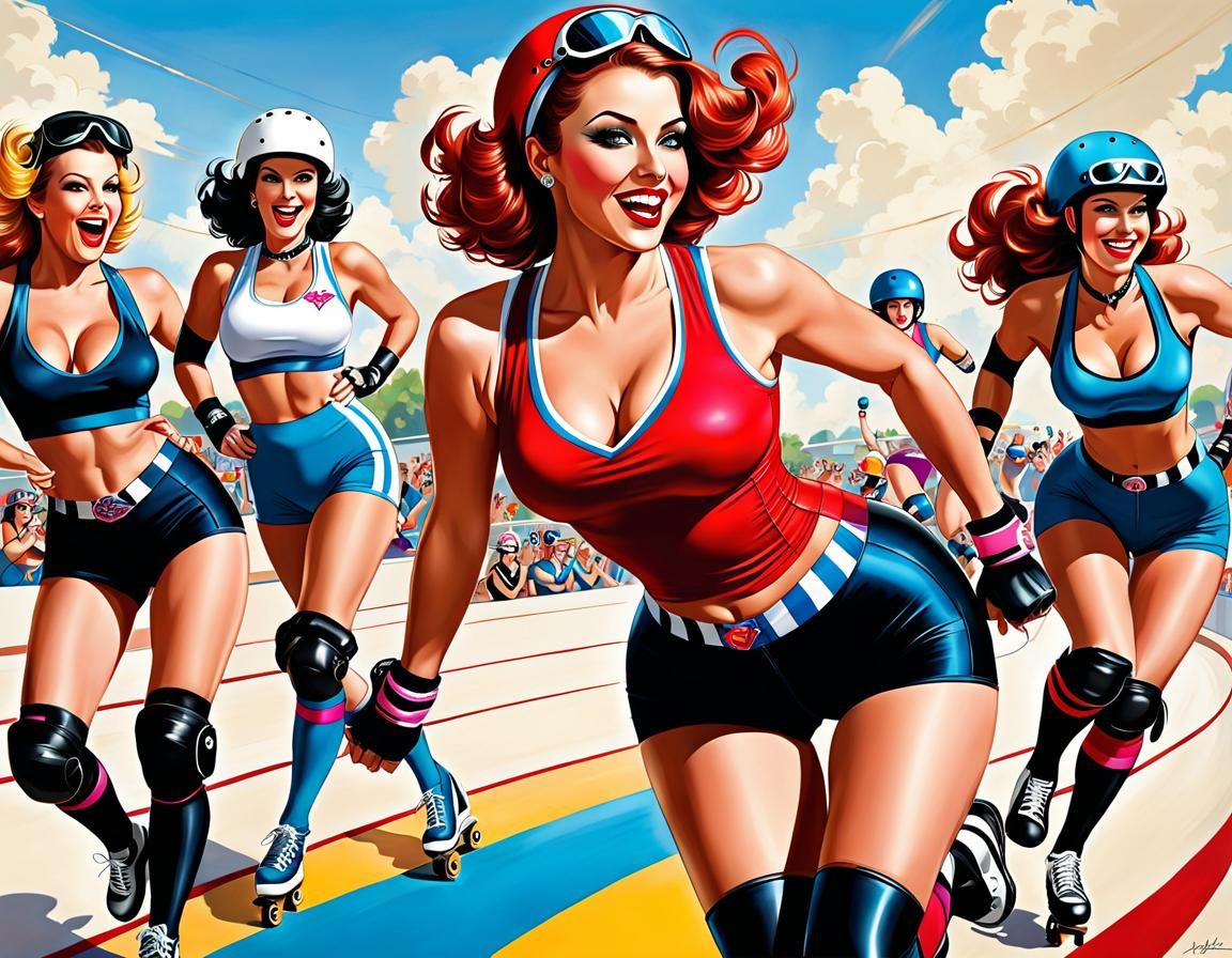 Dynamic Roller Derby Pinup Art
