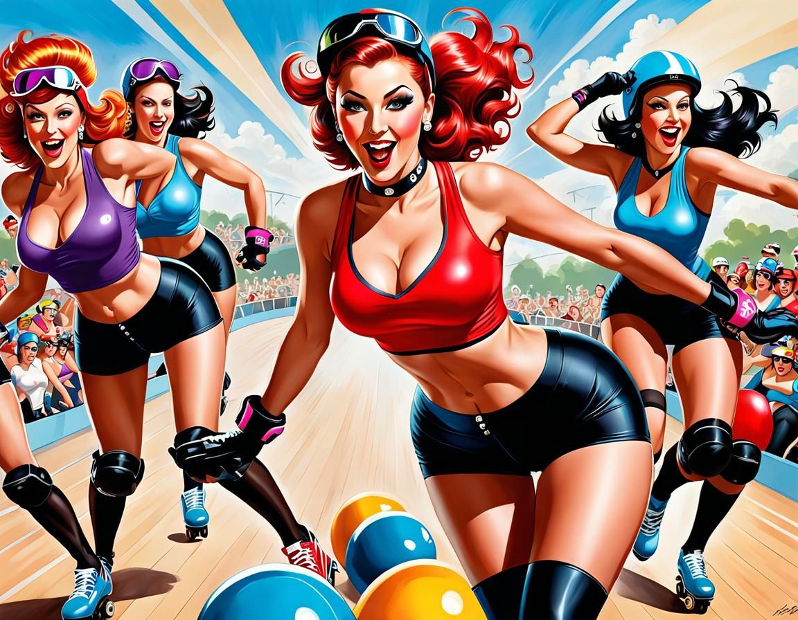 Dynamic Roller Derby Pinup Art