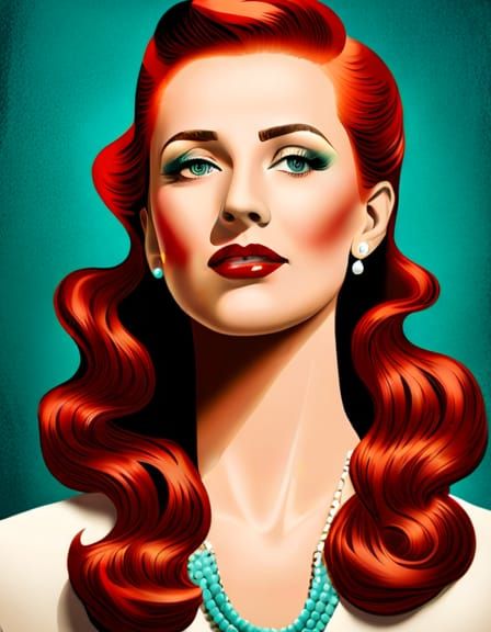 1940s Redhead in Collage with Costume Jewelry
