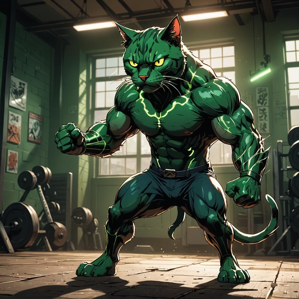 Muscle Cat Ready to Punch, Comic Book Style