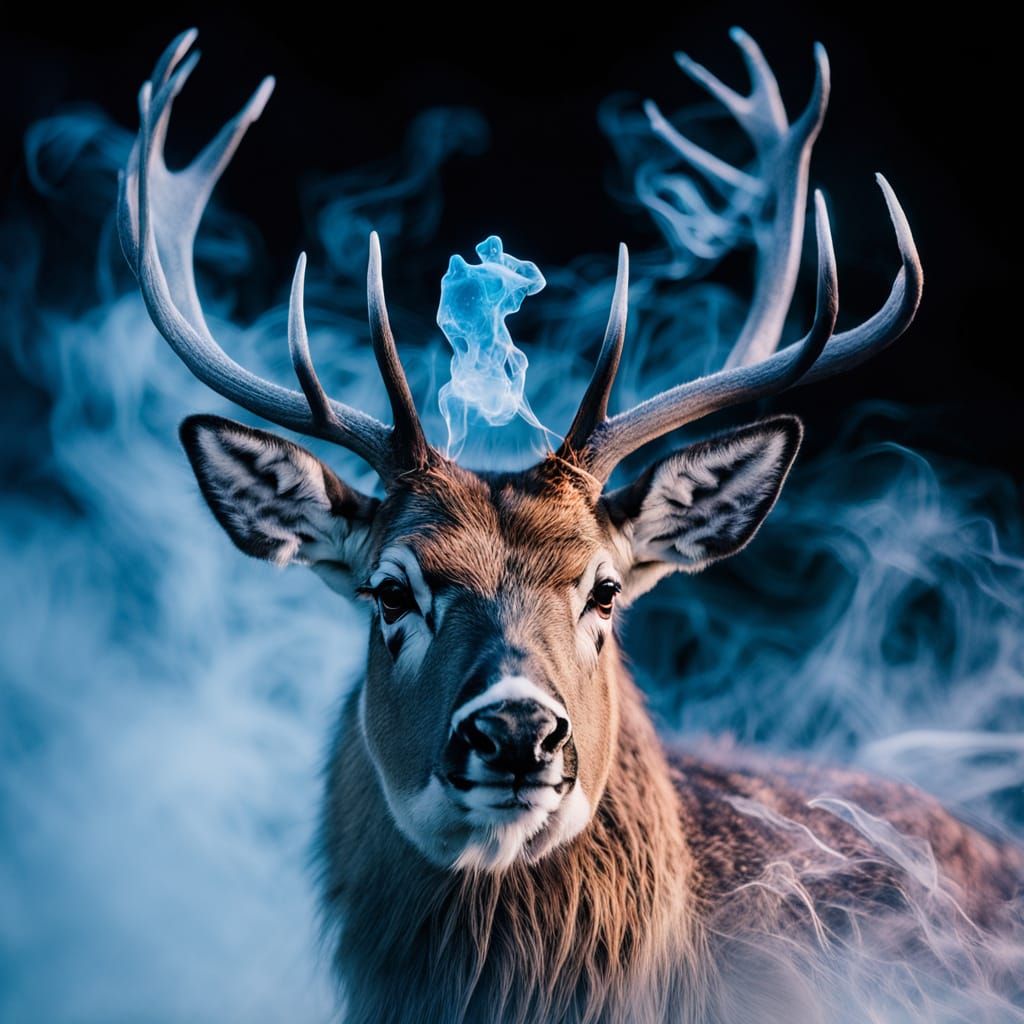 Surreal Deer Dissolving into Aerogel Filaments