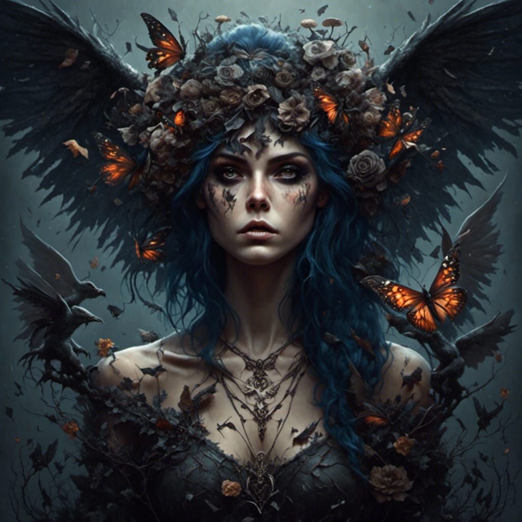 Melancholic Fae Witch with Dragon Wings