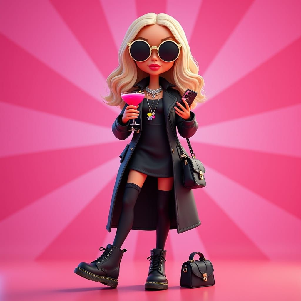 Playful Modern Girl in 3D Digital Art Style