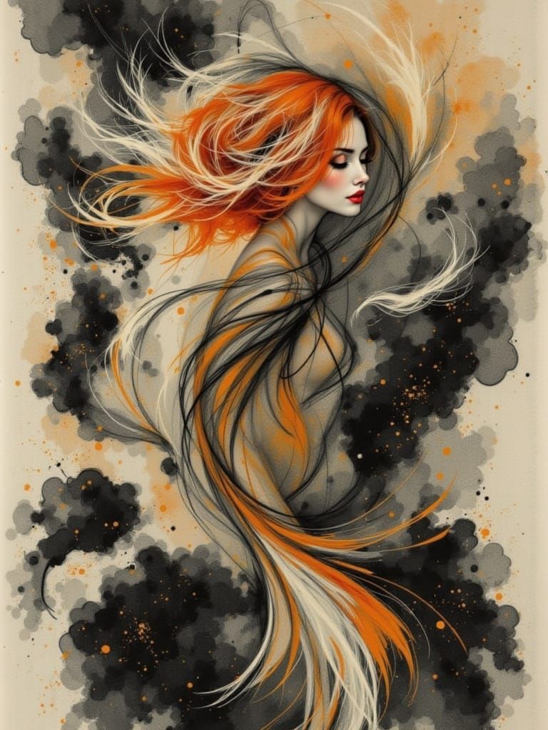 Dreamlike Figure in Charcoal and Ink Style