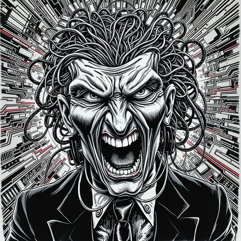 Horrific Transformation: Businessman Melds with Computer Cab...