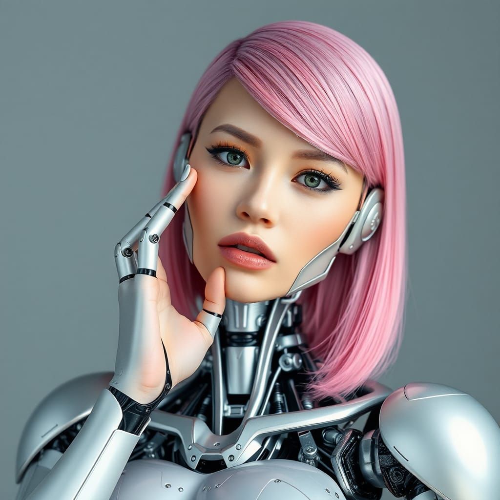 Beautiful Robot Woman with Iridescent Body