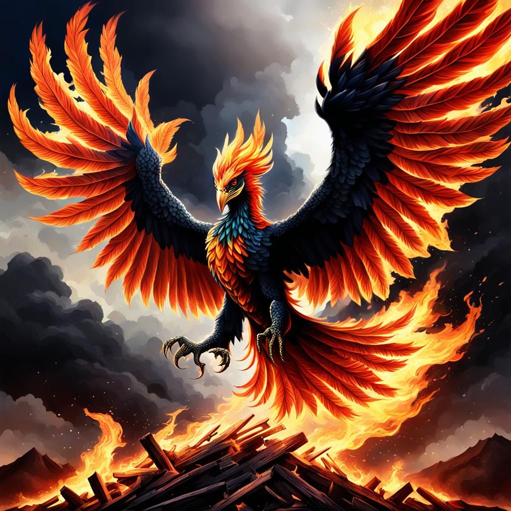 Fiery Phoenix Rising from the Ashes