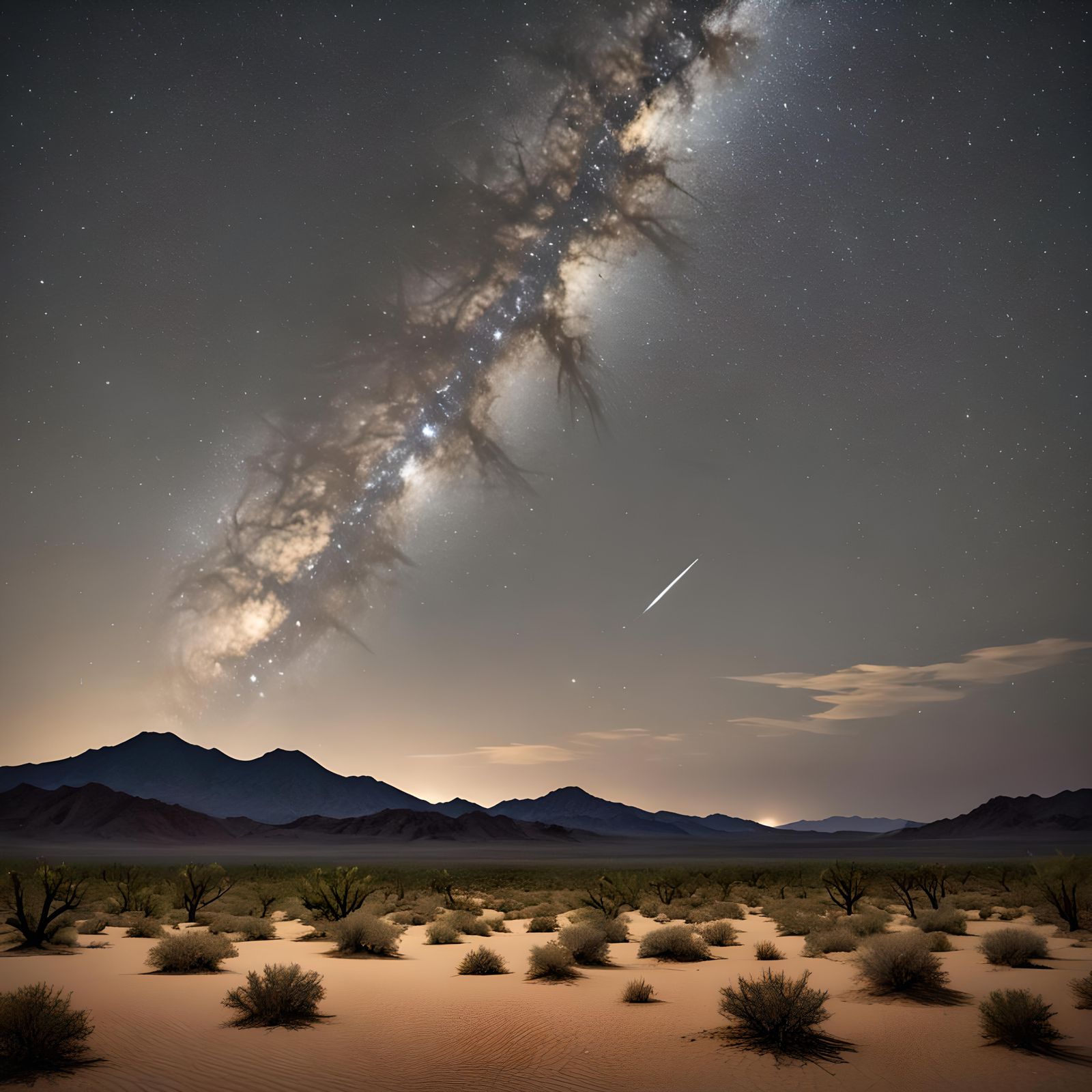 Starry Night Over Arid Desert Landscape