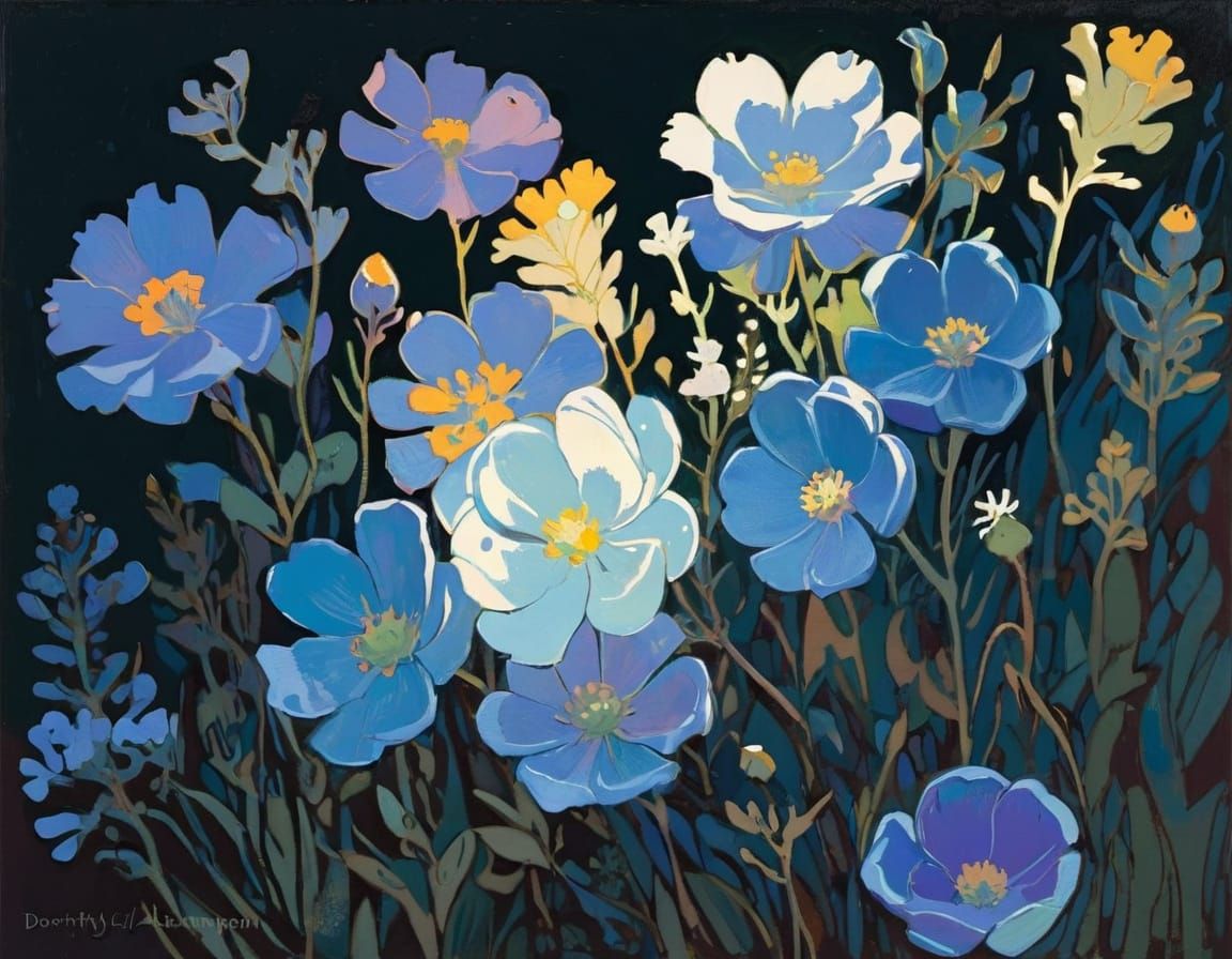 Vibrant Alpine Wildflowers in Impasto Oil Painting Style