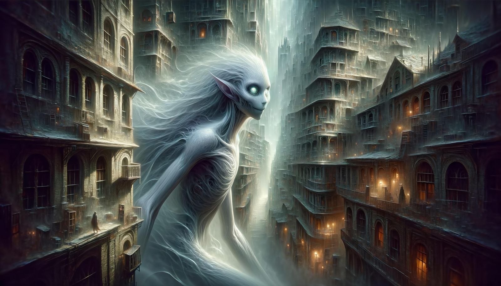 Ethereal Joystealer in Shadowed Urban Metropolis