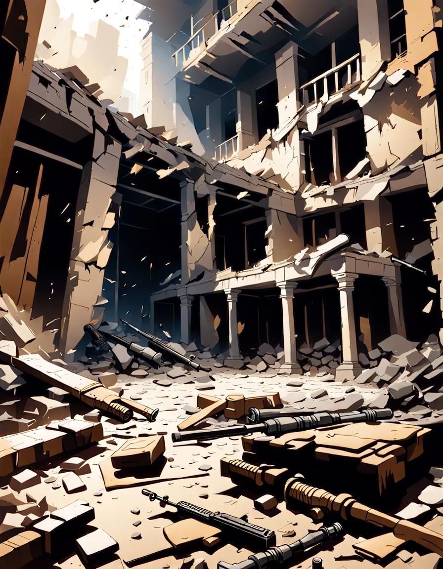 Ruined Battle Scene with Abandoned Arms