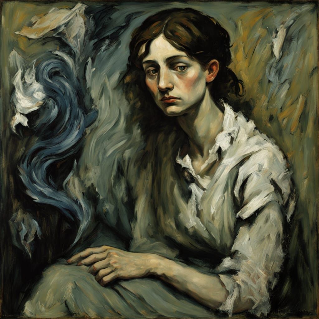 Melancholic Figure in Abstract Landscape