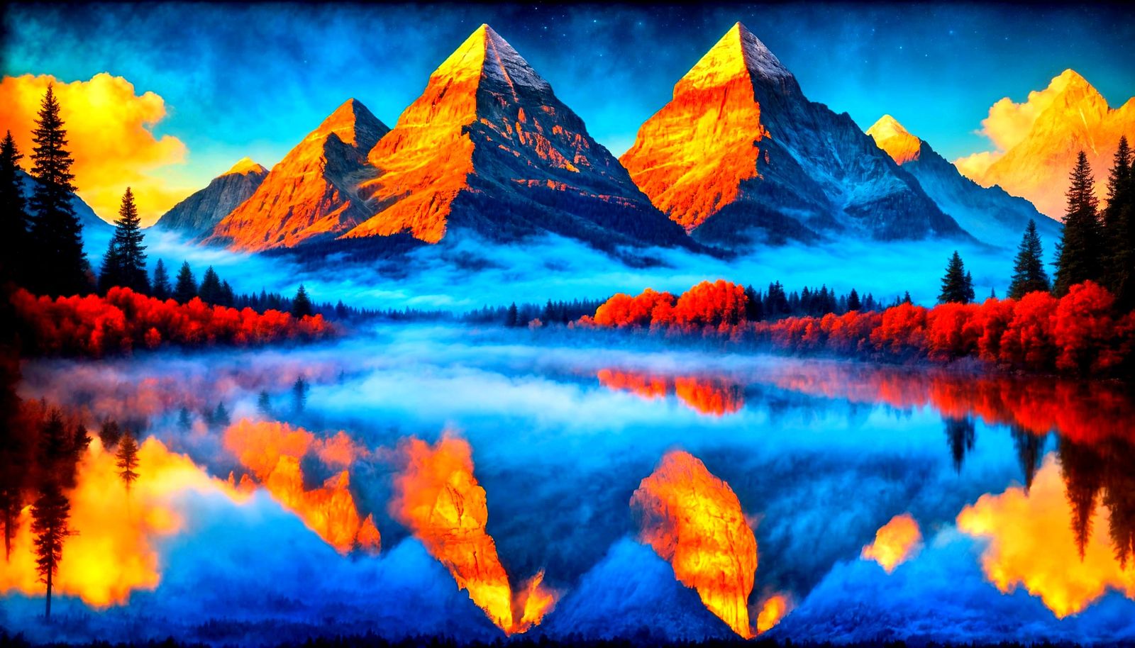 Enchanted Pyramidal Kingdom Landscape in Fog