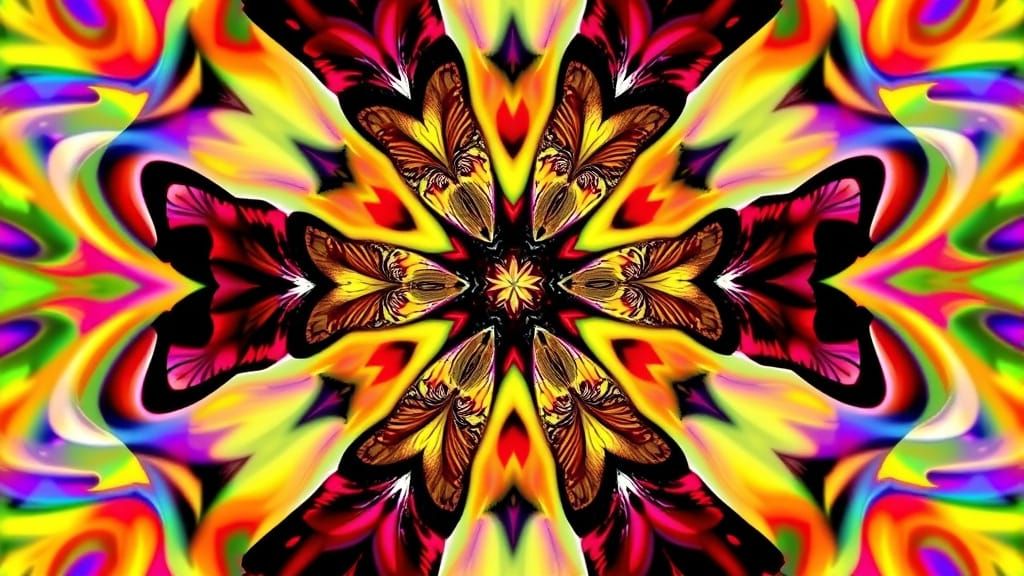 Kaleidoscope of Fractal Butterflies in Psychedelic Art