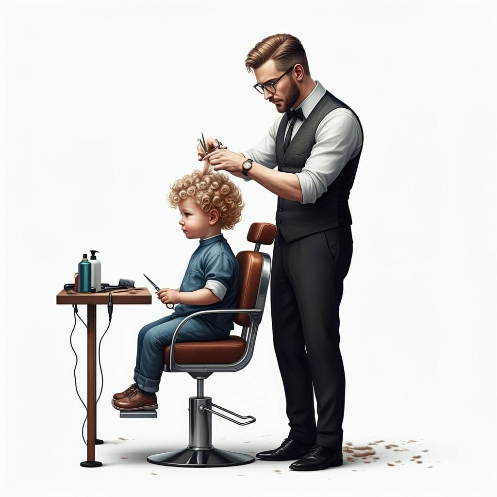 Young Boy Receives Haircut in Professional Barber Shop