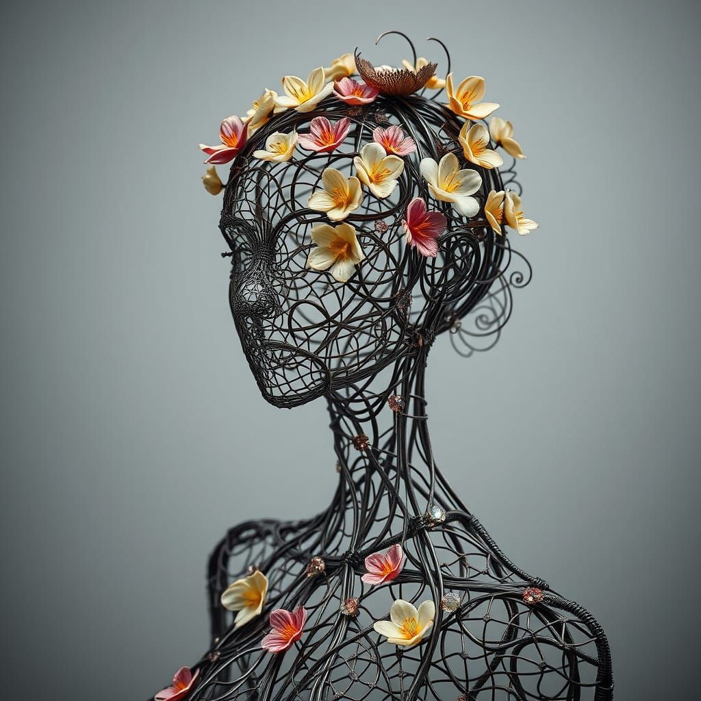 Jeweled Wire Human Figure in Surreal Style