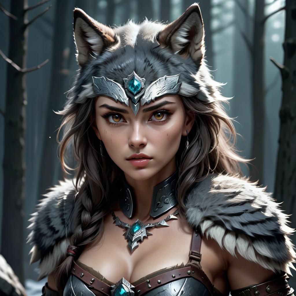 Alluring Wolf Warrior in Dark Fantasy Style