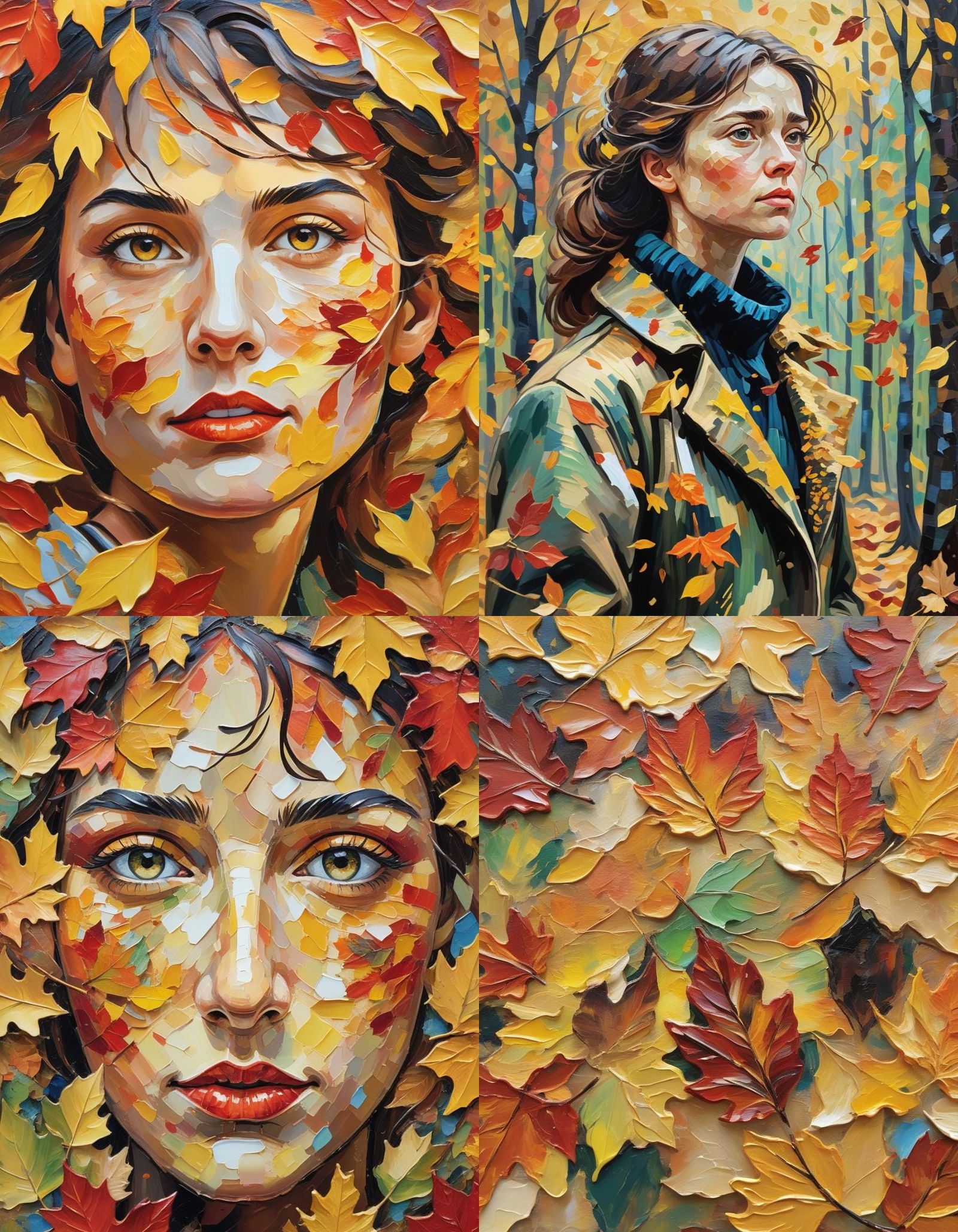 Autumn Heart: Expressionist Oil Painting with Impasto Textur...