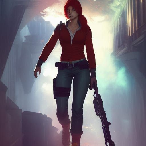 Claire Redfield: Hyperdetailed Concept Art in Orange and Tea...