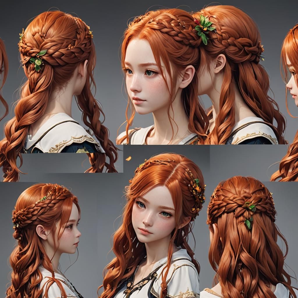 Fiery Fairy with Braided Ginger Hair in 3D Anime Art