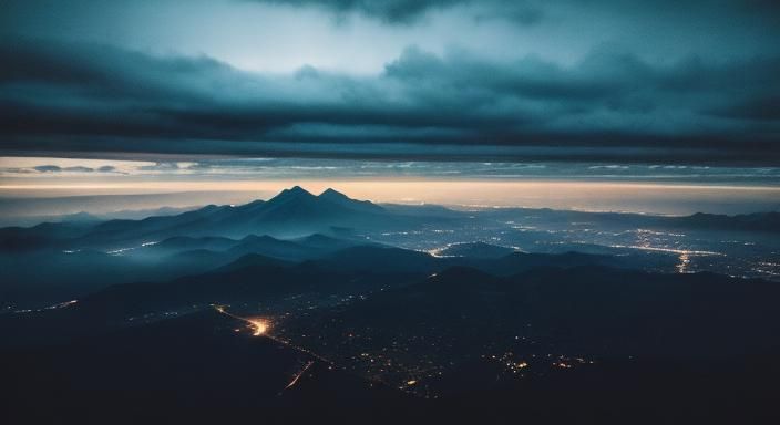Dramatic Cloudy Night Sky Country Landscape