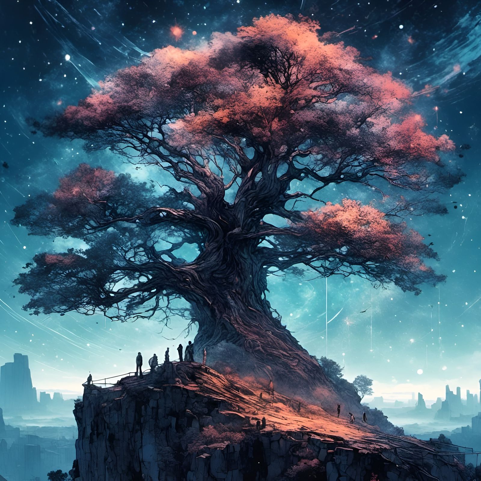 Mystical Ancient Tree on Cliff Edge