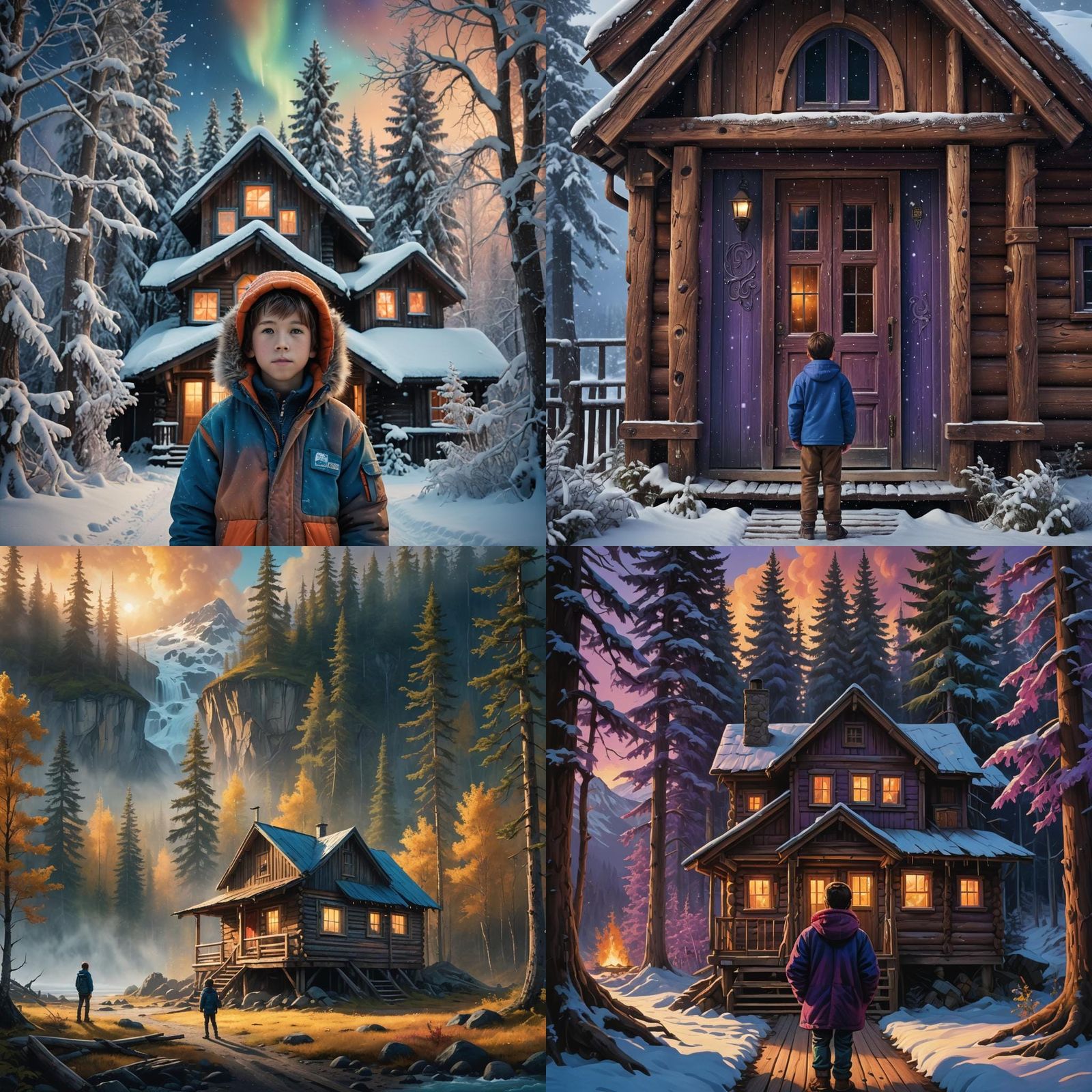 Boy in Alaskan Cabin: Detailed Matte Painting
